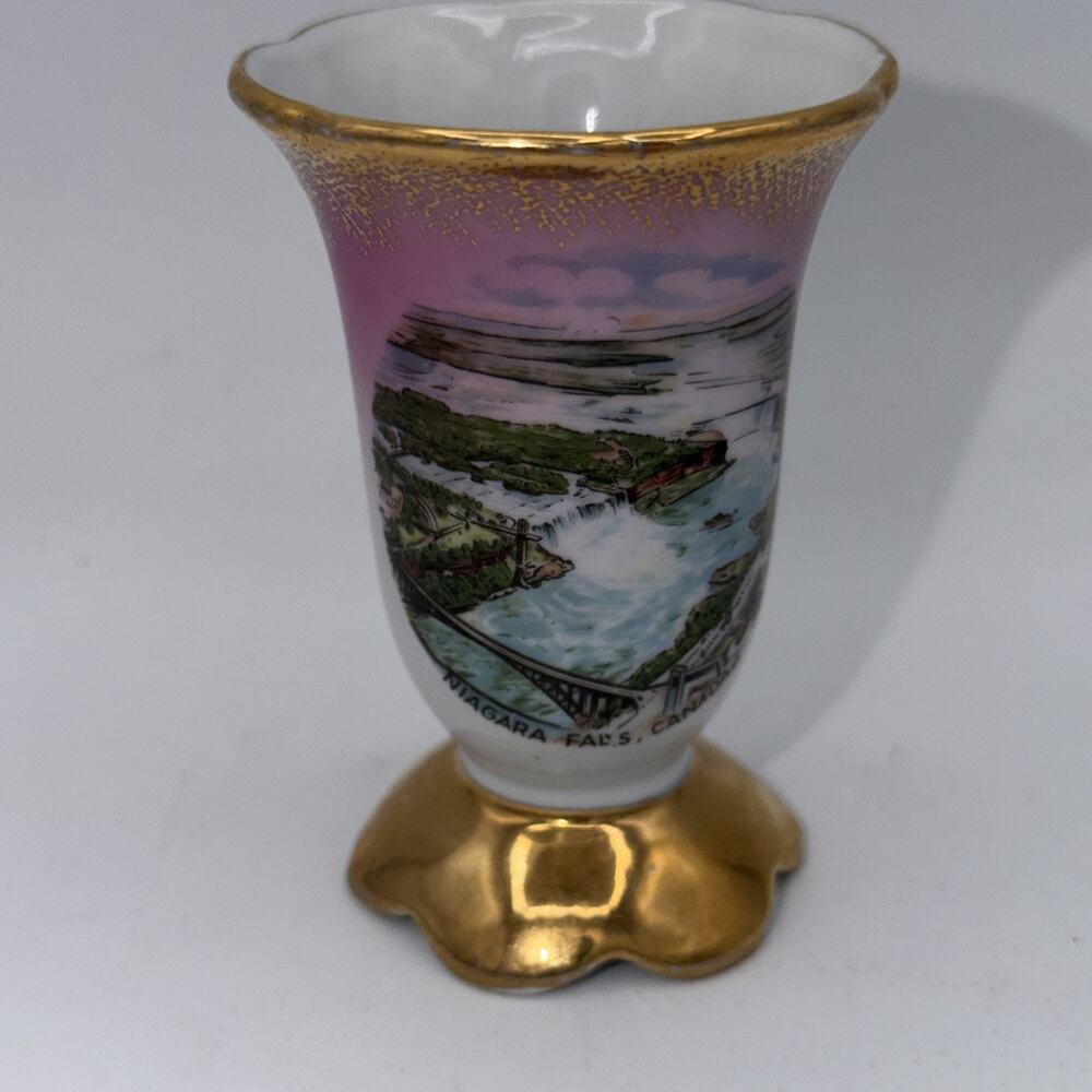 East Germany Porcelain Souvenir Niagara Falls Canada Vase Match Toothpick Holder